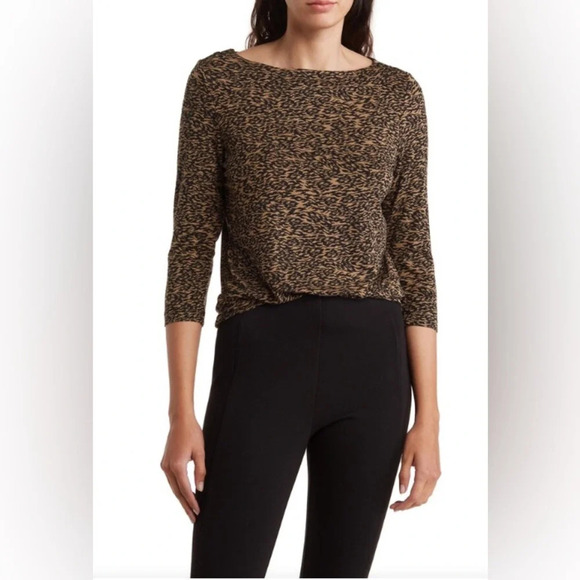 NWT TAHARI Lightweight Boat Neck Three-Quarter Sleeve Blouse Animal Print (XS) - Picture 1 of 7